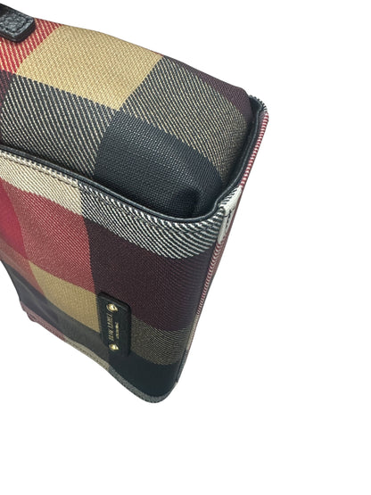BURBERRY Blue Label Crestbridge Mega Check Canvas 2way Pouch Clutch Shoulder Bag Red Black Gold Hardware BU1228