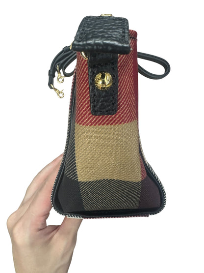 BURBERRY Blue Label Crestbridge Mega Check Canvas 2way Pouch Clutch Shoulder Bag Red Black Gold Hardware BU1228
