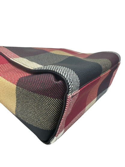 BURBERRY Blue Label Crestbridge Mega Check Canvas 2way Pouch Clutch Shoulder Bag Red Black Gold Hardware BU1228
