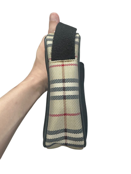 BURBERRY Nova Check Canvas Leather Mini Crossbody Shoulder Bag Beige Black Silver Hardware BU1229