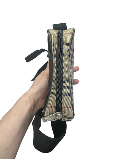 BURBERRY Nova Check Canvas Leather Mini Crossbody Shoulder Bag Beige Black Silver Hardware BU1229