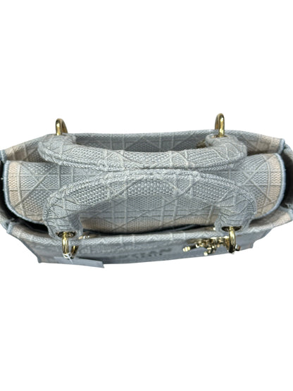 Christian Dior Cannage Embroidered Canvas Lady D-Lite Medium Handbag Gray Gold Hardware Ch2199