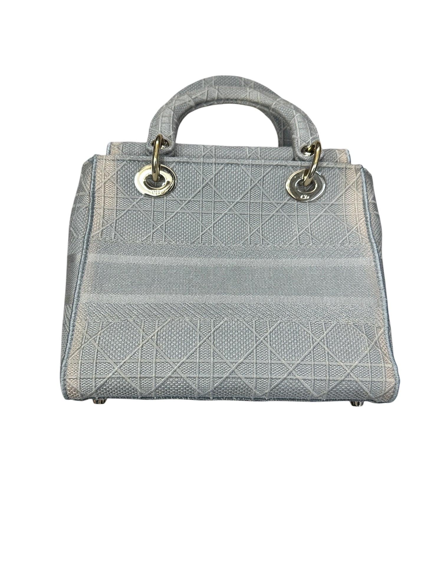 Christian Dior Cannage Embroidered Canvas Lady D-Lite Medium Handbag Gray Gold Hardware Ch2199