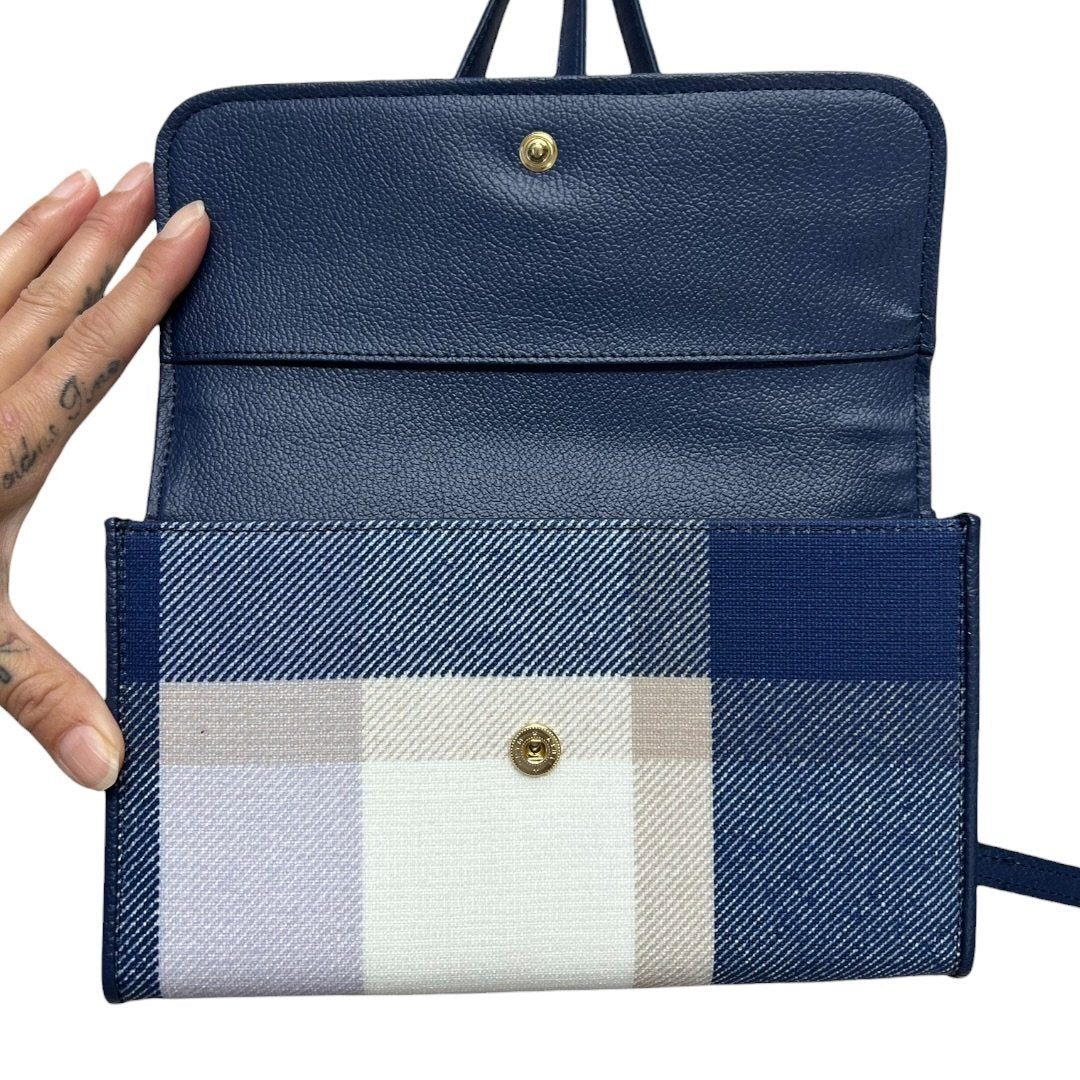 BLUE LABEL CRESTBRIDGE Textile/Leather N/A Crossbody Wallet Blue, White, Purple Plaid Gold Hardware BU1230