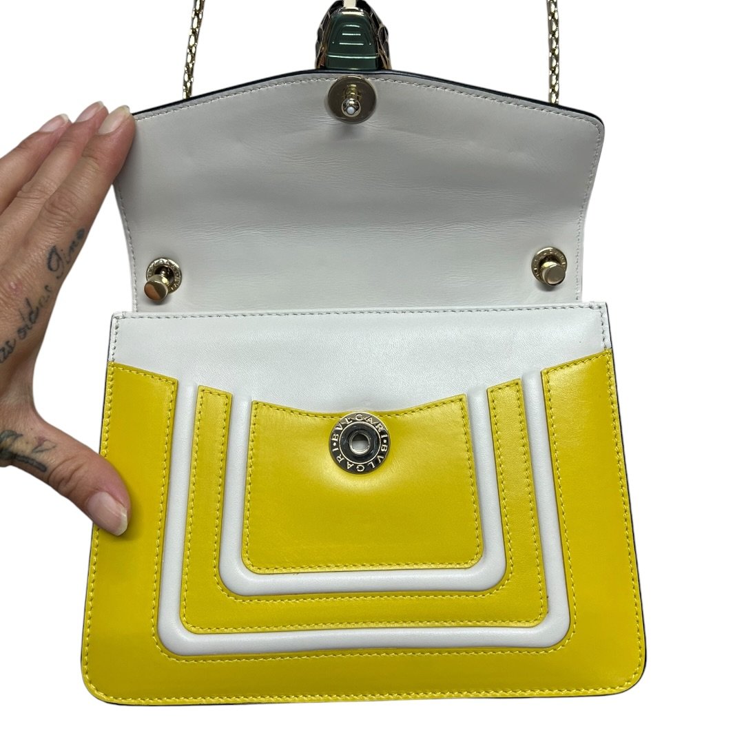 BVLGARI Calf Leather Serpenti Forever Shoulder Bag Yellow, White Silver Hardware BV64