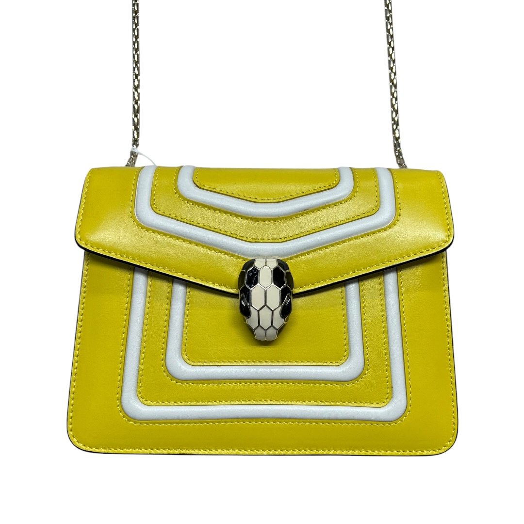 BVLGARI Calf Leather Serpenti Forever Shoulder Bag Yellow, White Silver Hardware BV64