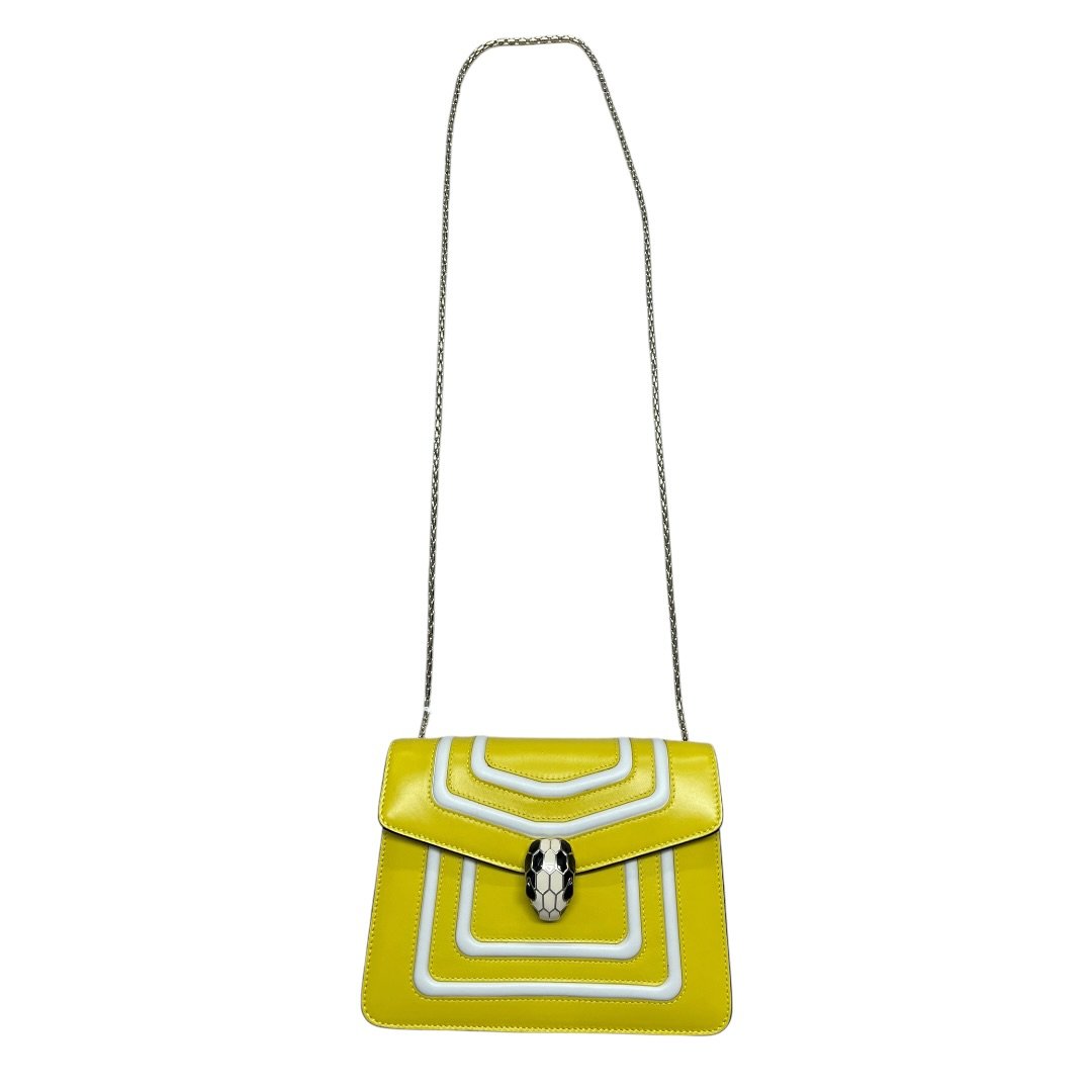 BVLGARI Calf Leather Serpenti Forever Shoulder Bag Yellow, White Silver Hardware BV64