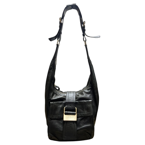 GIVENCHY Leather Hobo Shoulder Bag Shoulder Bag Black Gold Hardware GI38