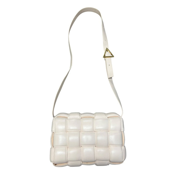 BOTTEGA VENETA Nappa Leather Padded Cassette Bag Shoulder Bag Chalk Gold Hardware BO31