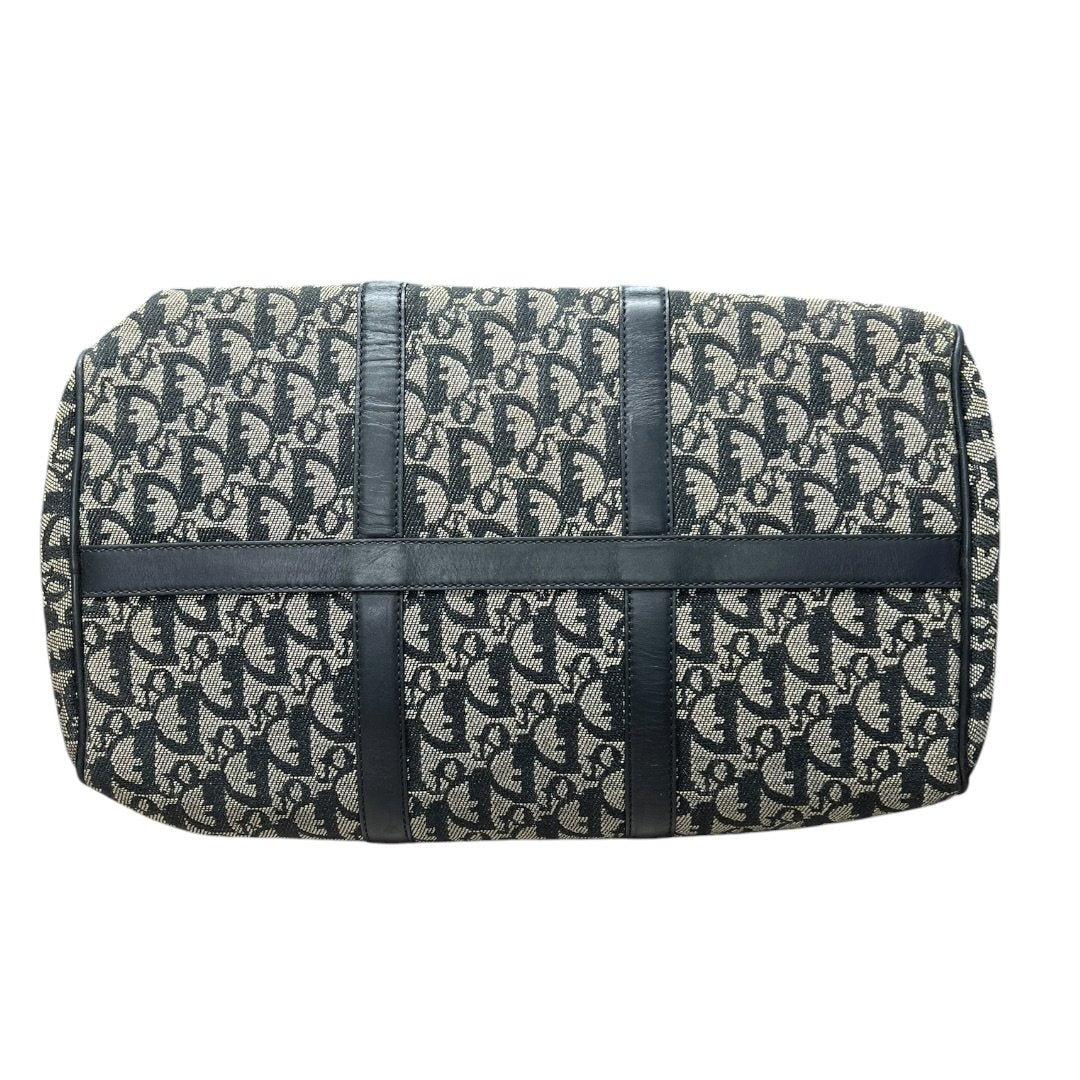 CHRISTIAN DIOR Oblique Canvas Oblique Boston Bag Handbag Black and Beige Silver Hardware Ch2208