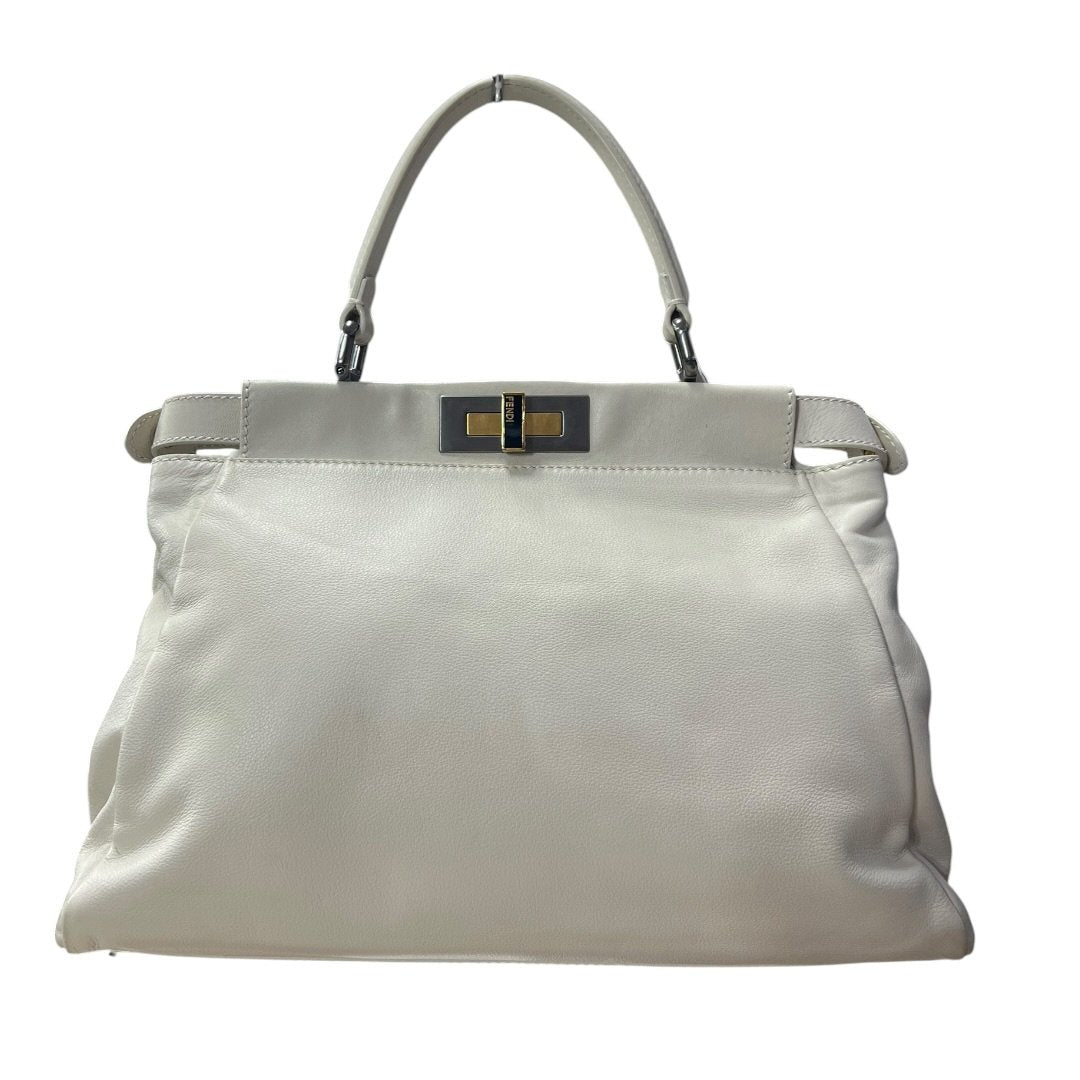FENDI Calfskin Peekaboo Handbag Off-white Mixed-tone Hardware FE392