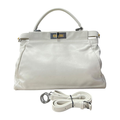 FENDI Calfskin Peekaboo Handbag Off-white Mixed-tone Hardware FE392