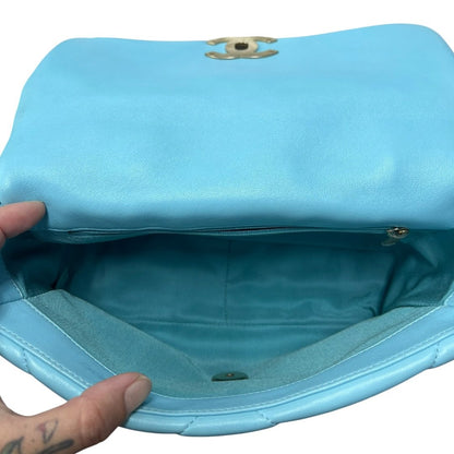 CHANEL Goatskin 19 Flap Bag Shoulder Bag Light Blue Mixed Hardware CH2215
