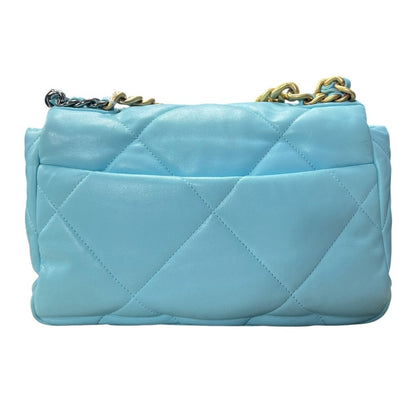 CHANEL Goatskin 19 Flap Bag Shoulder Bag Light Blue Mixed Hardware CH2215