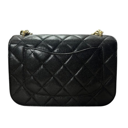 CHANEL Caviar Mini Studded Flap Bag Shoulder Bag Black with Pink Interior Gold Hardware CH2216