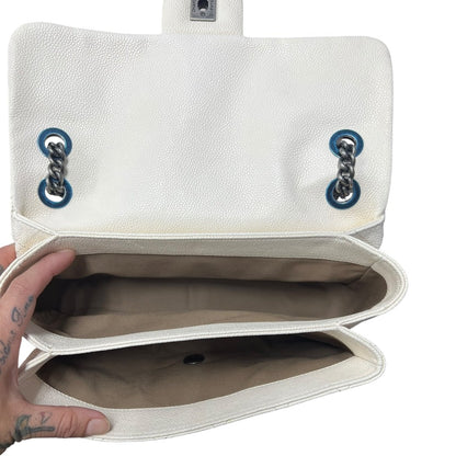 CHANEL Grained Calfskin Classic Flap Shoulder Bag White Gunmetal Hardware CH2217