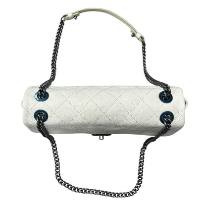 CHANEL Grained Calfskin Classic Flap Shoulder Bag White Gunmetal Hardware CH2217
