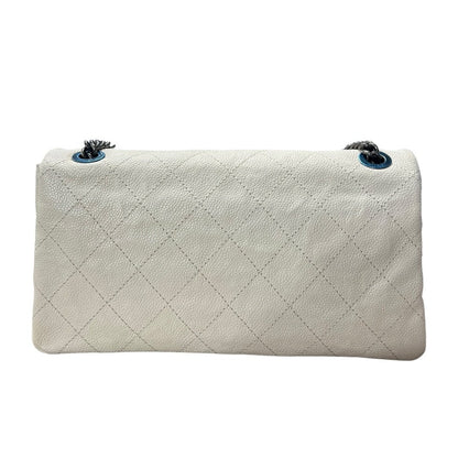CHANEL Grained Calfskin Classic Flap Shoulder Bag White Gunmetal Hardware CH2217