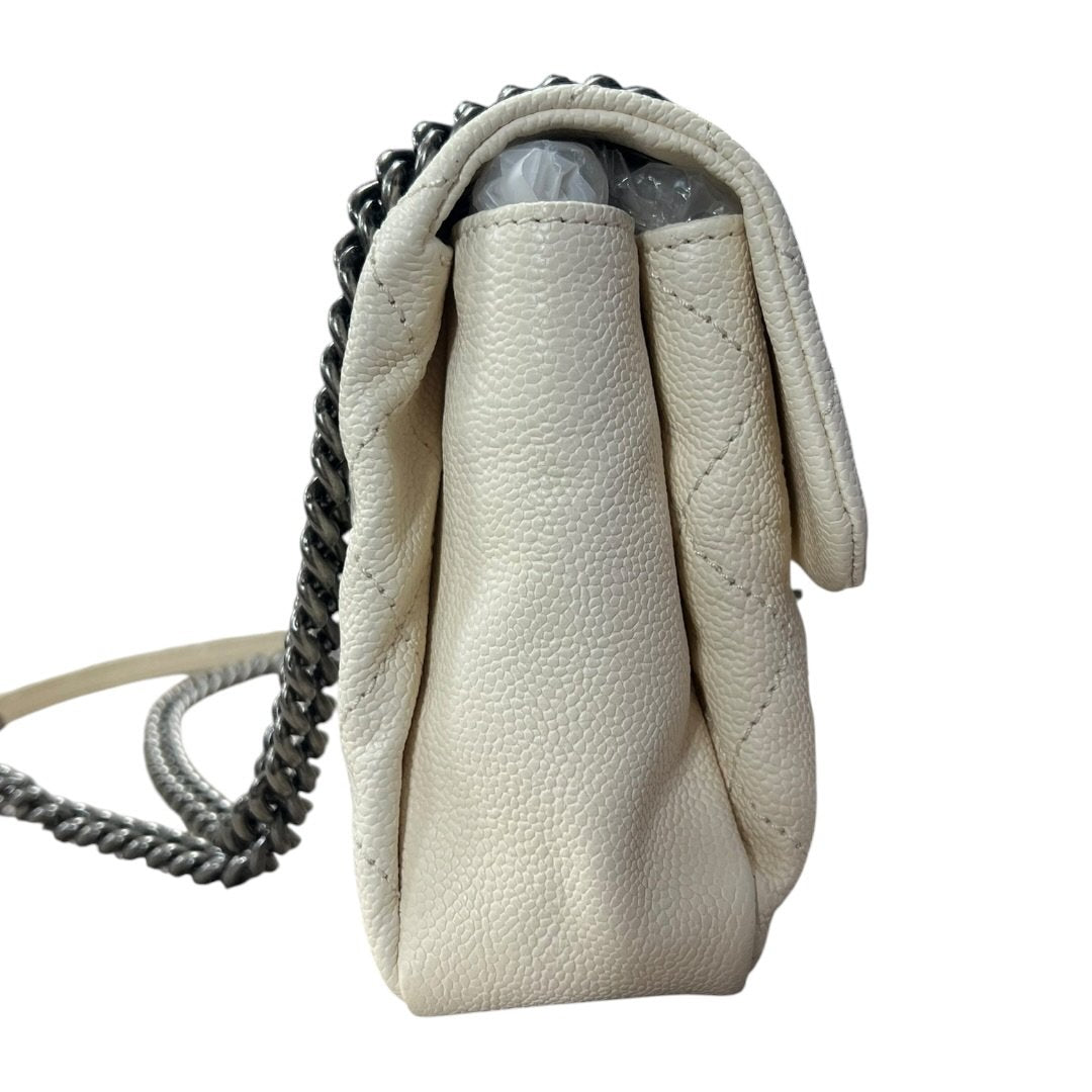 CHANEL Grained Calfskin Classic Flap Shoulder Bag White Gunmetal Hardware CH2217