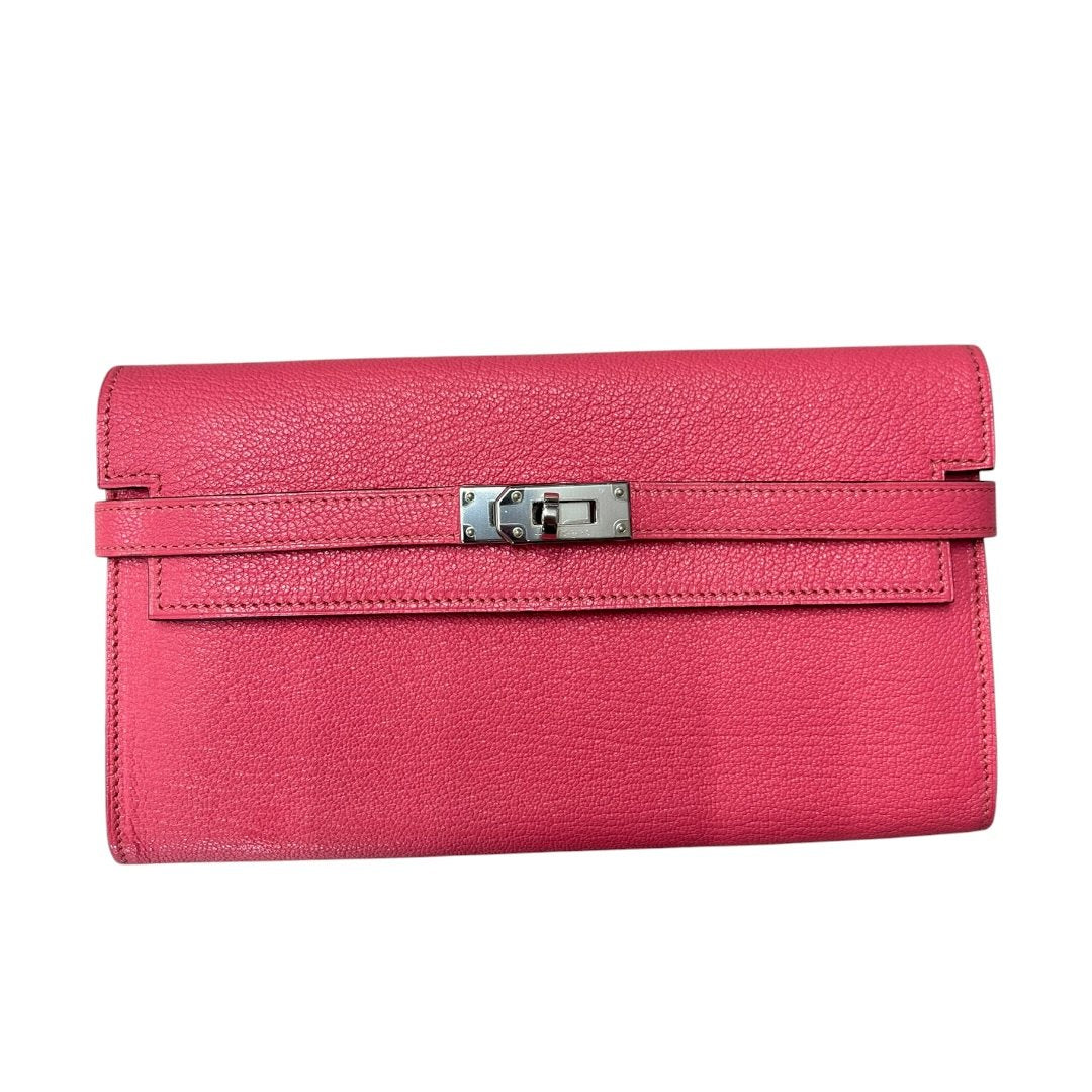 HERMÈS Epsom Kelly Wallet Wallet Pink Silver Hardware HE476