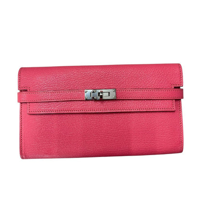 HERMÈS Epsom Kelly Wallet Wallet Pink Silver Hardware HE476