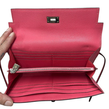HERMÈS Epsom Kelly Wallet Wallet Pink Silver Hardware HE476