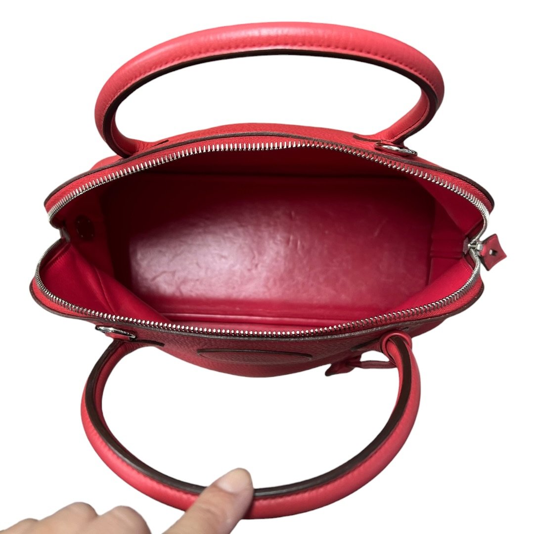 HERMES Clemence Bolide 31 Handbag Red Silver Hardware HE472