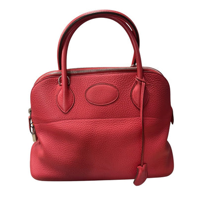 HERMES Clemence Bolide 31 Handbag Red Silver Hardware HE472