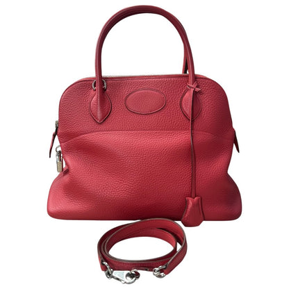 HERMES Clemence Bolide 31 Handbag Red Silver Hardware HE472