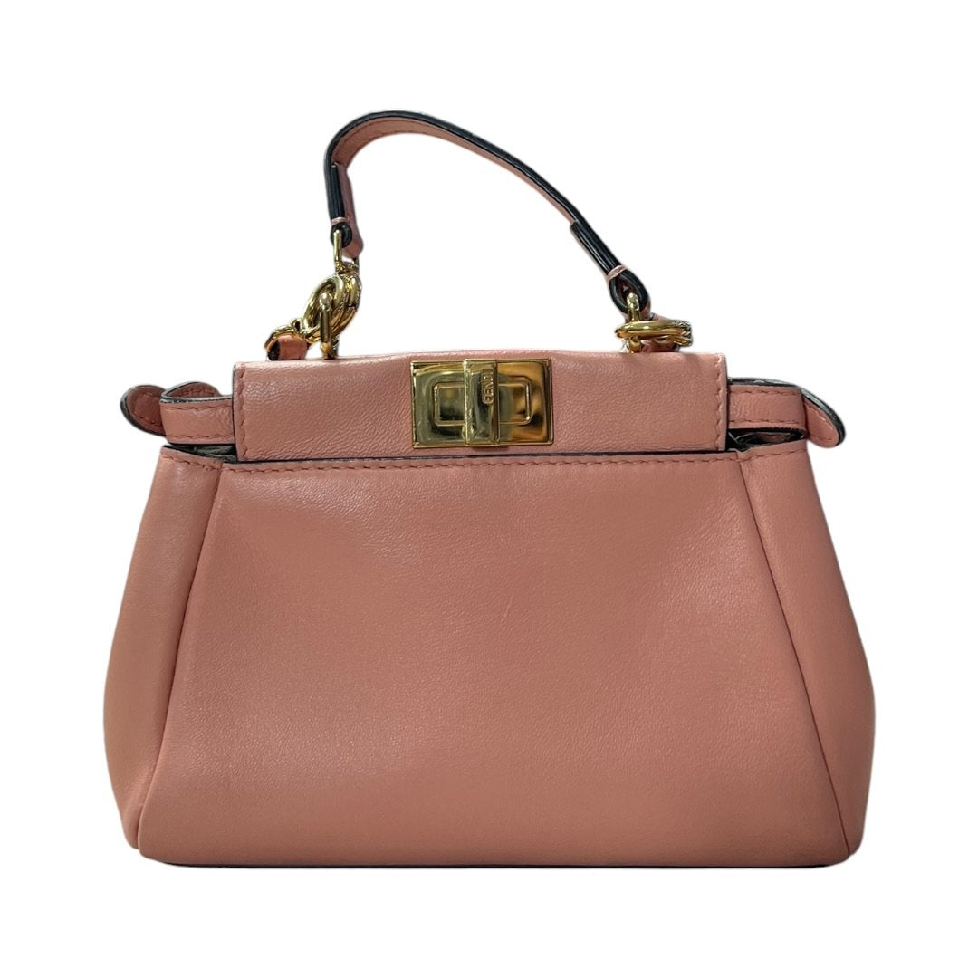 FENDI Leather Peekaboo Handbag Pink Gold Hardware FE393