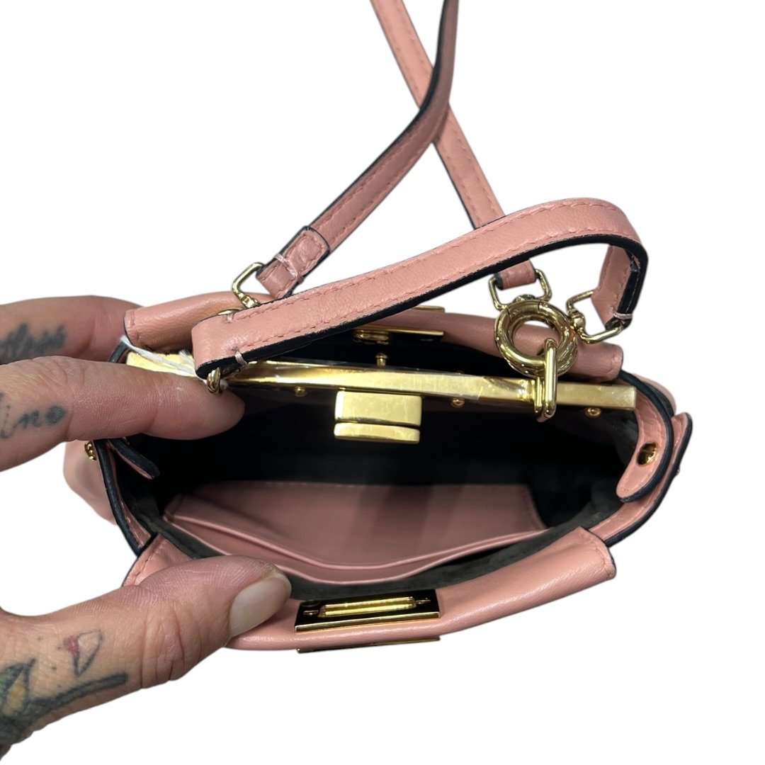 FENDI Leather Peekaboo Handbag Pink Gold Hardware FE393