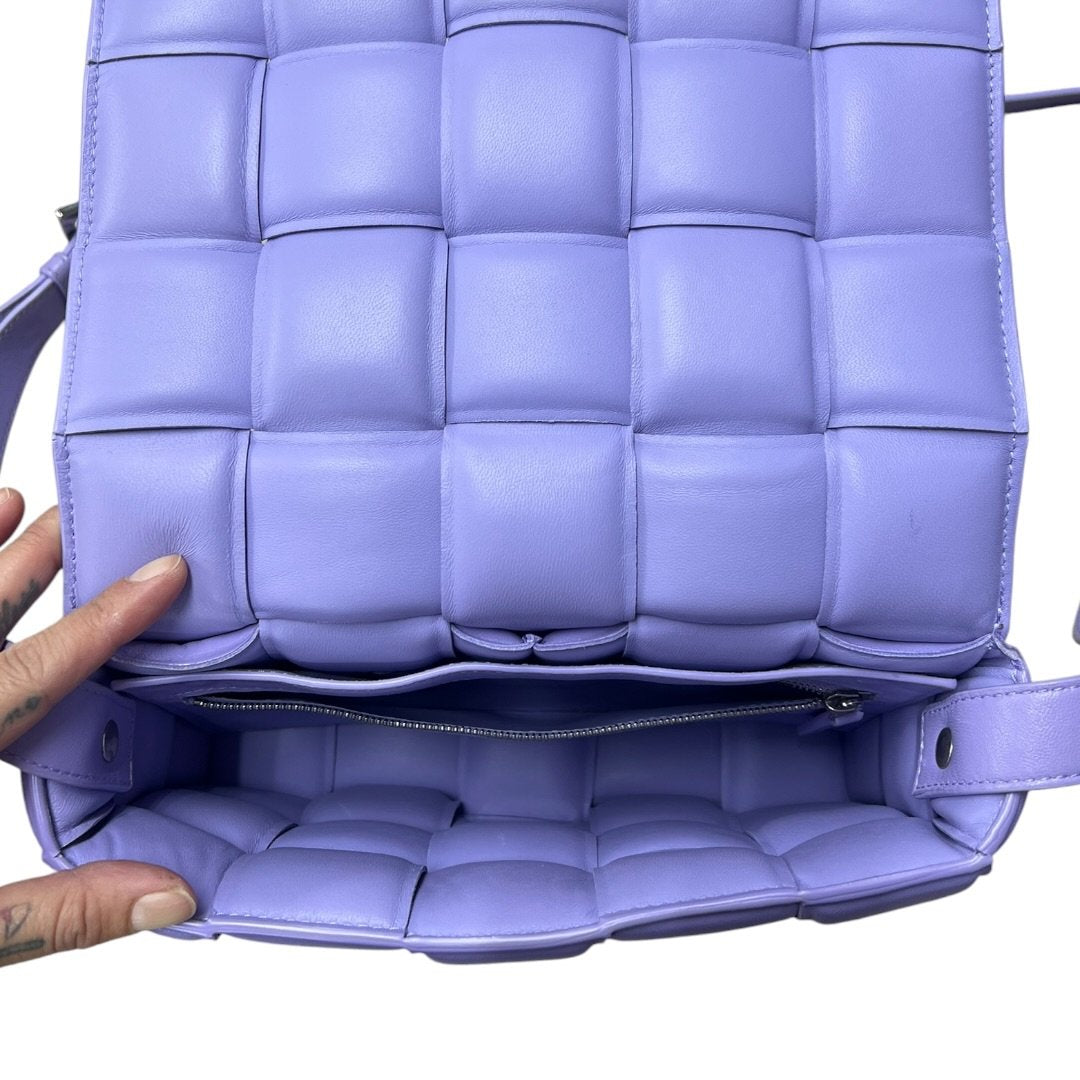 BOTTEGA VENETA Lambskin Padded Cassette Shoulder Bag Lavender Silver Hardware BO32