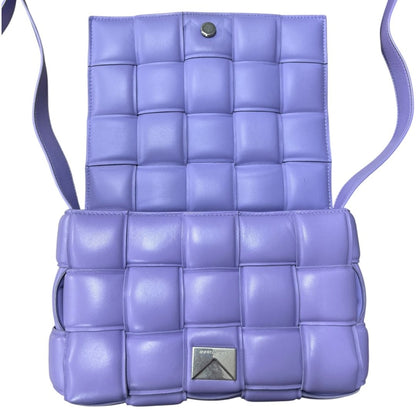 BOTTEGA VENETA Lambskin Padded Cassette Shoulder Bag Lavender Silver Hardware BO32