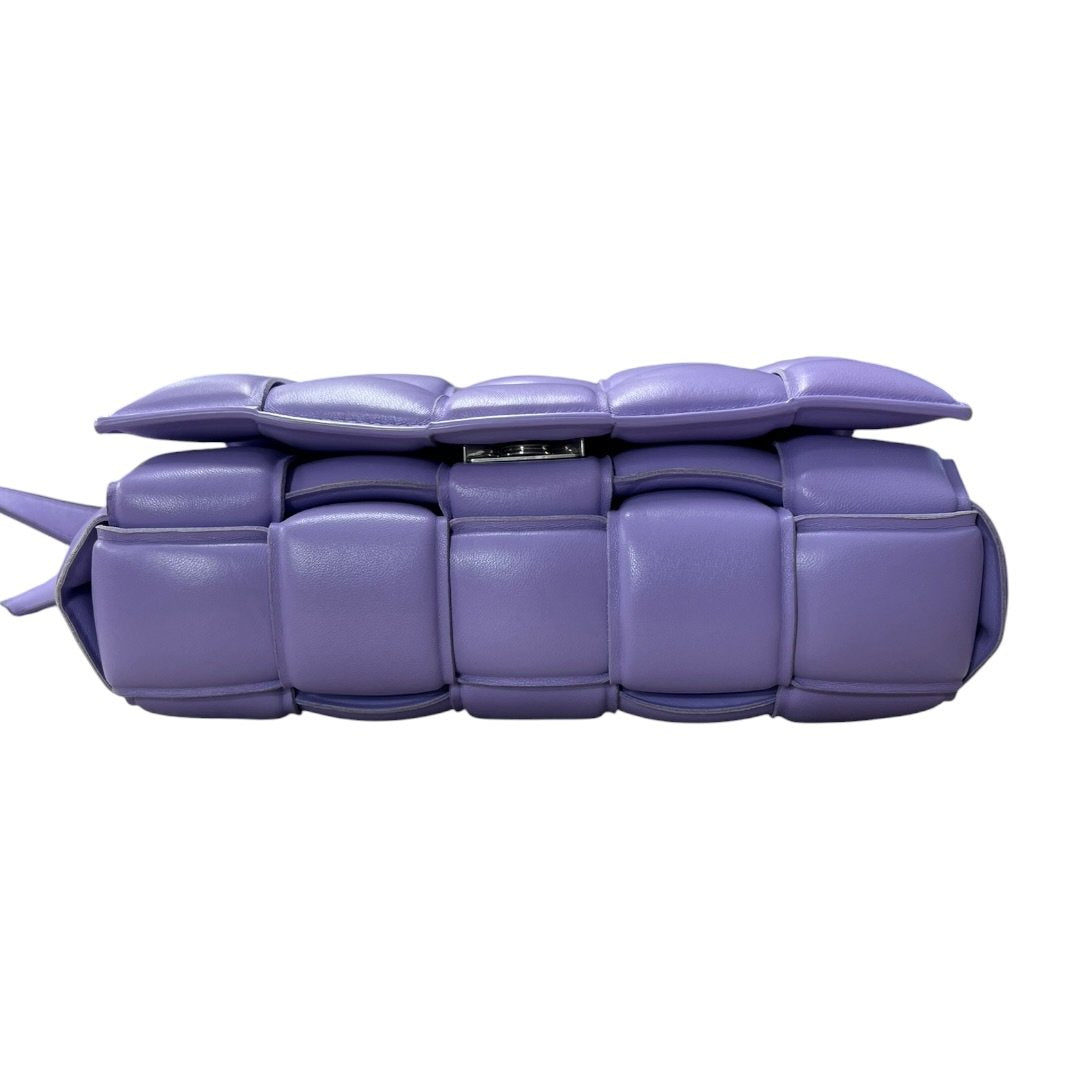 BOTTEGA VENETA Lambskin Padded Cassette Shoulder Bag Lavender Silver Hardware BO32