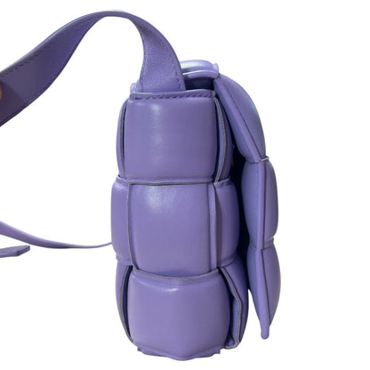 BOTTEGA VENETA Lambskin Padded Cassette Shoulder Bag Lavender Silver Hardware BO32