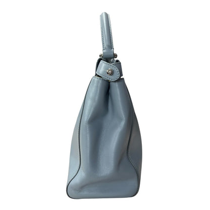FENDI Calfskin Peekaboo Handbag Light Blue with Yellow Lining Silver Hardware FE395