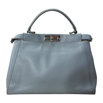 FENDI Calfskin Peekaboo Handbag Light Blue with Yellow Lining Silver Hardware FE395