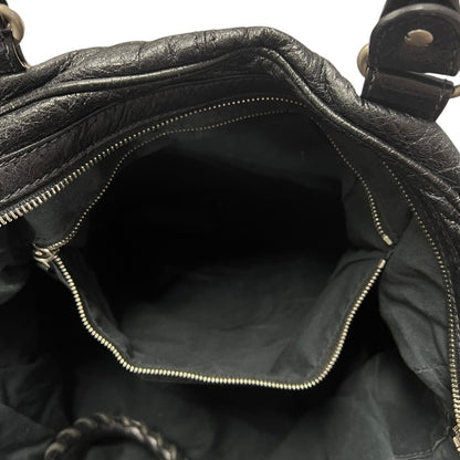 BALENCIAGA Agneau Leather City Handbag Black Silver Hardware BA43