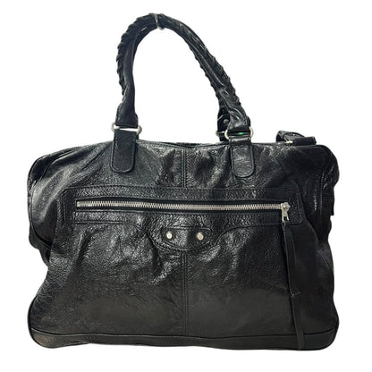 BALENCIAGA Agneau Leather City Handbag Black Silver Hardware BA43