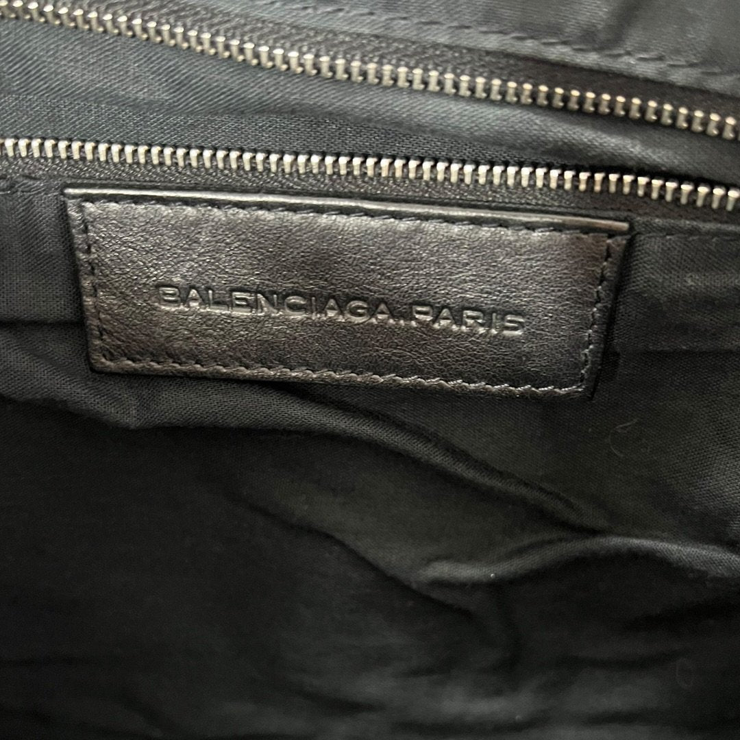BALENCIAGA Agneau Leather City Handbag Black Silver Hardware BA43
