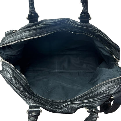 BALENCIAGA Agneau Leather City Handbag Black Silver Hardware BA43
