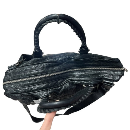 BALENCIAGA Agneau Leather City Handbag Black Silver Hardware BA43