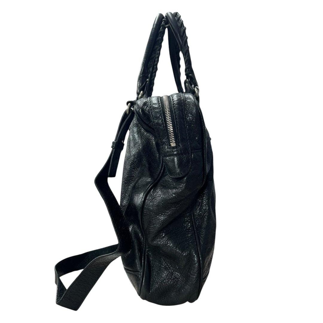 BALENCIAGA Agneau Leather City Handbag Black Silver Hardware BA43