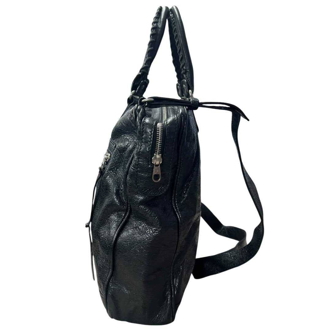BALENCIAGA Agneau Leather City Handbag Black Silver Hardware BA43