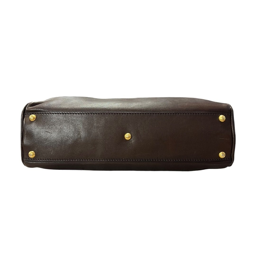 FENDI Leather Peekaboo Handbag Brown Gold Hardware FE394