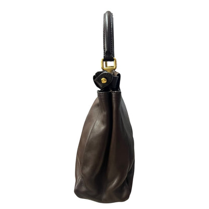 FENDI Leather Peekaboo Handbag Brown Gold Hardware FE394
