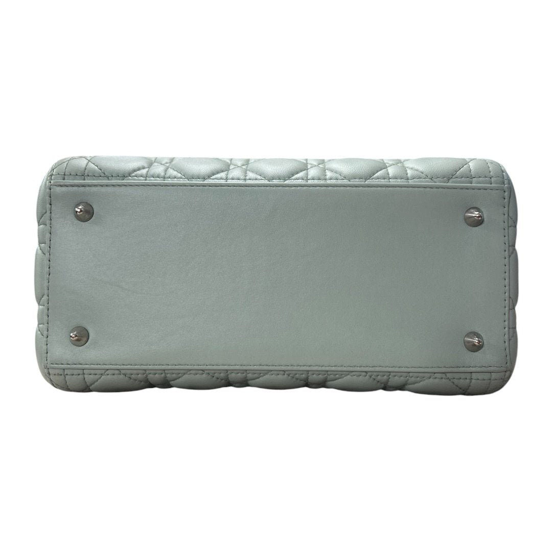 DIOR Lambskin Lady Dior Handbag Mint Green Silver Hardware Ch2210