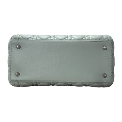 DIOR Lambskin Lady Dior Handbag Mint Green Silver Hardware Ch2210