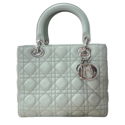 DIOR Lambskin Lady Dior Handbag Mint Green Silver Hardware Ch2210