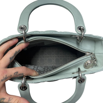 DIOR Lambskin Lady Dior Handbag Mint Green Silver Hardware Ch2210